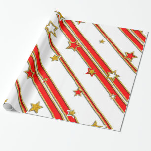 Stars & Stripes Pattern gold red+ your ideas Wrapping Paper