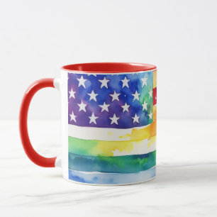 Stars & Stripes Rainbow Watercolor Mug