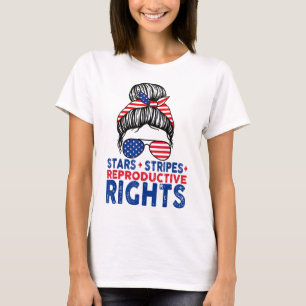 Stars Stripes Reproductive Rights Messy Bun 4th Of T-Shirt