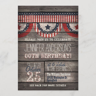 Stars & Stripes, Rustic Adult Teen Birthday Invitation
