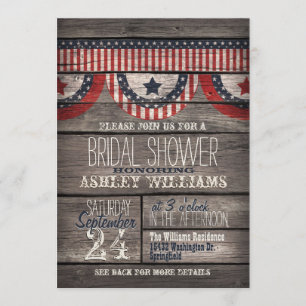 Stars & Stripes; Rustic Wood Bridal Shower Invitation