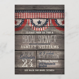 Stars & Stripes; Rustic Wood Bridal Shower Invitation