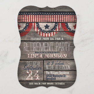 Stars & Stripes Rustic Wood Retirement Party Invitation