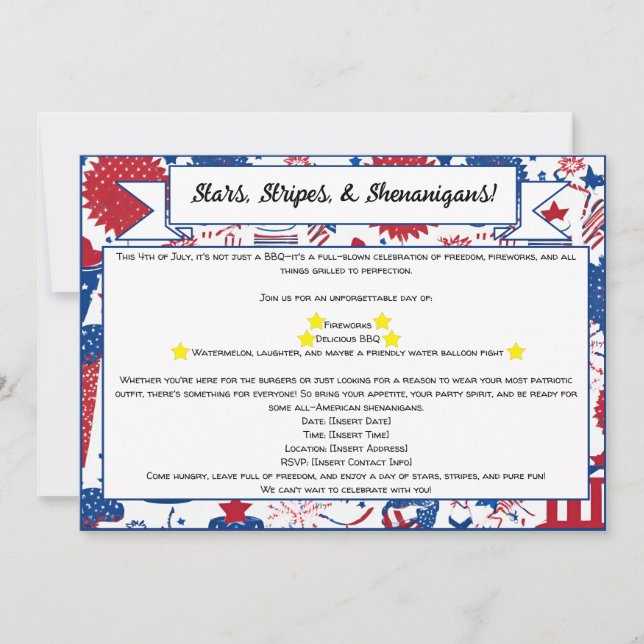 Stars, Stripes, & Shenanigans Invitation (Front)