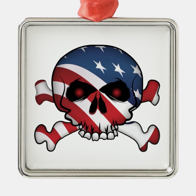 Stars & Stripes Skull Metal Ornament (Front)