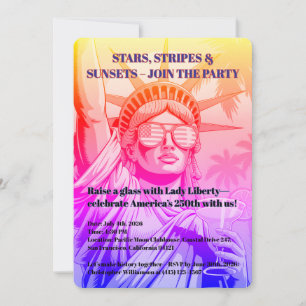 Stars, Stripes & Sunsets Lady Liberty 250th Party Invitation