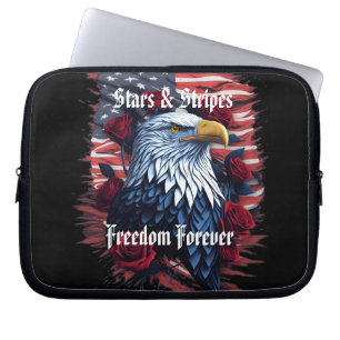 Stars & Stripes USA Flag Bald Eagle with Roses  Laptop Sleeve