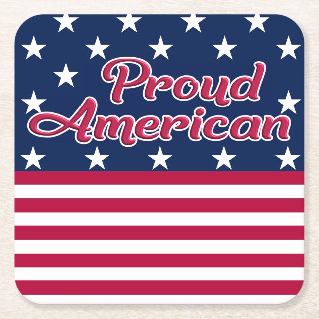 Stars & stripes USA flag Proud American patriotic Square Paper Coaster (Front)