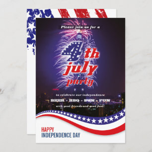 Stars & Stripes with Fireworks 4th Of July Party Invitation