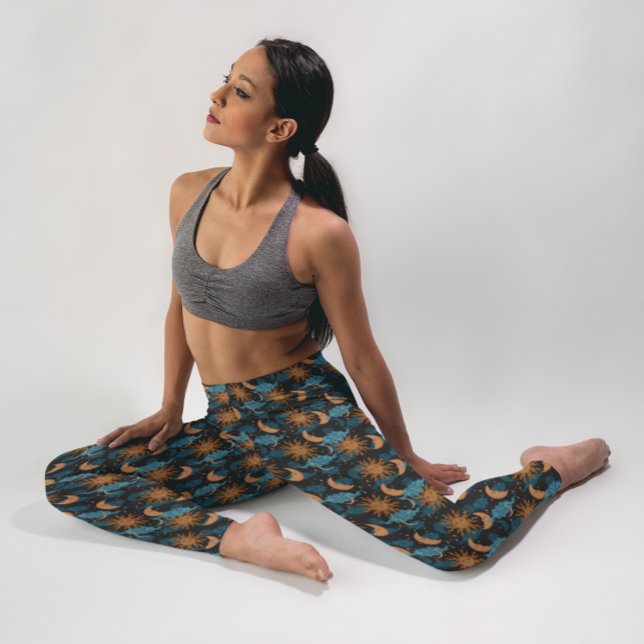 Stars Sun Moon Celestial Pattern Black Leggings (Creator Uploaded)