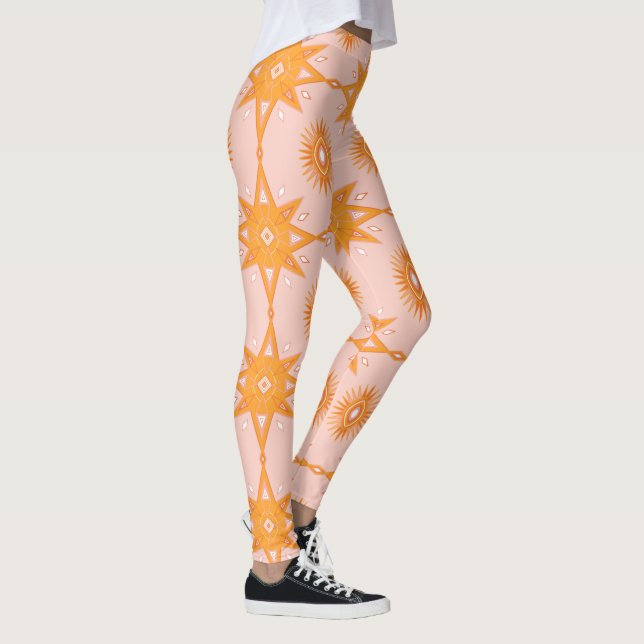 Stars & Suns Geometric Pattern Pink Gold Leggings (Right)