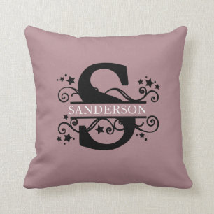 Stars & Swirls striped monogram family name Cushion