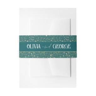 Stars Teal and Gold Wedding Invitation Belly Band