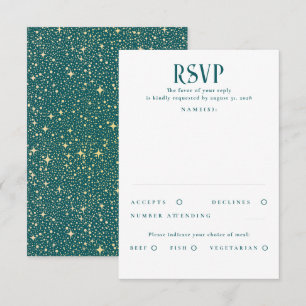 Stars Teal and Gold Wedding RSVP Card