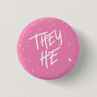 Stars They/He Pronouns in Pink 3 Cm Round Badge