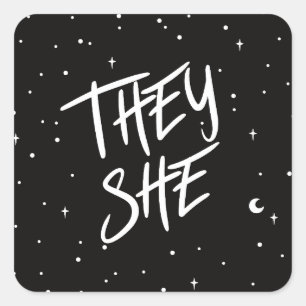 Stars They/She Pronouns Square Sticker