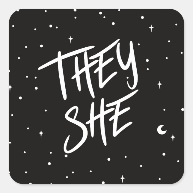 Stars They/She Pronouns  Square Sticker (Front)