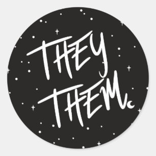 Stars They /Them Pronouns Classic Round Sticker
