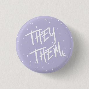 Stars They Them Pronouns in Lilac 3 Cm Round Badge