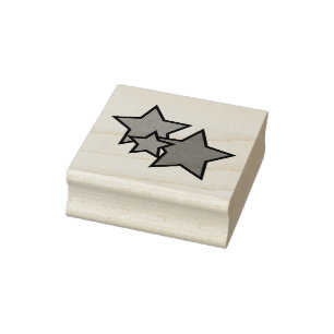 Stars Trio Black Outline Pattern Rubber Stamp