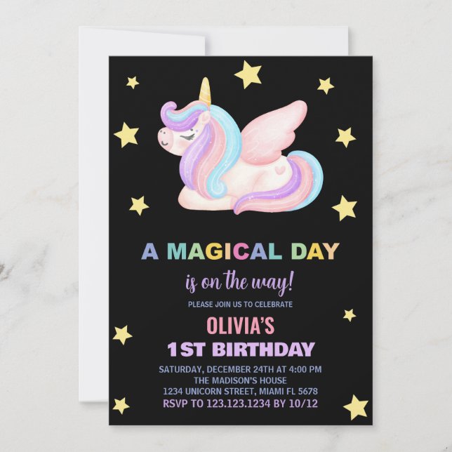Stars Unicorn Birthday Invitations (Front)