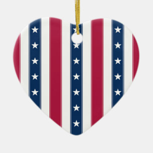 Stars & Vertical Stripes Personalised USA Heart Ceramic Ornament