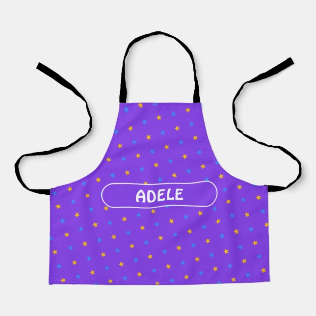Stars Violet Yellow Minimal Pattern Apron (Front)