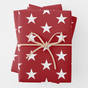 Stars White and Red Wrapping Paper Sheet