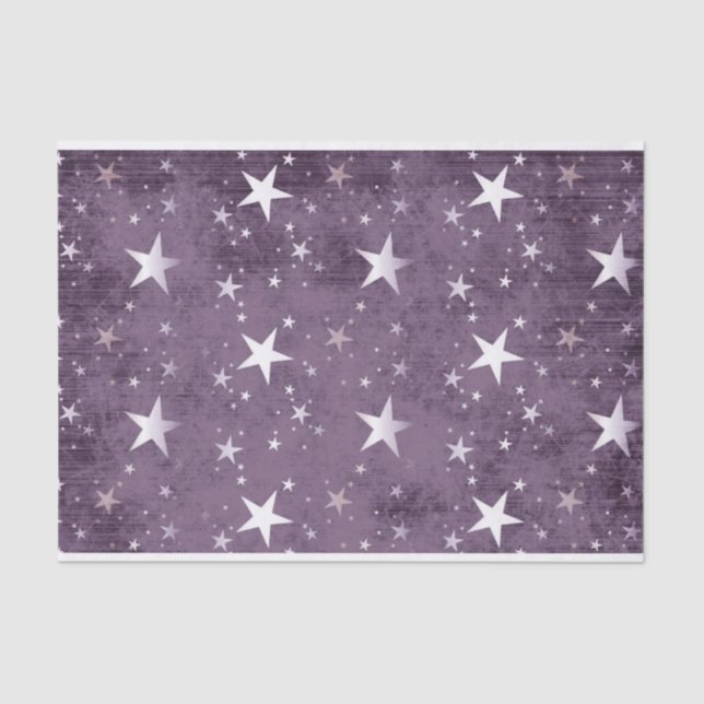 Stars White with Purple Background Decoupage  Tissue Paper (Front)