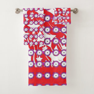 Stars With Glasses Kids Red Bath Towel Set