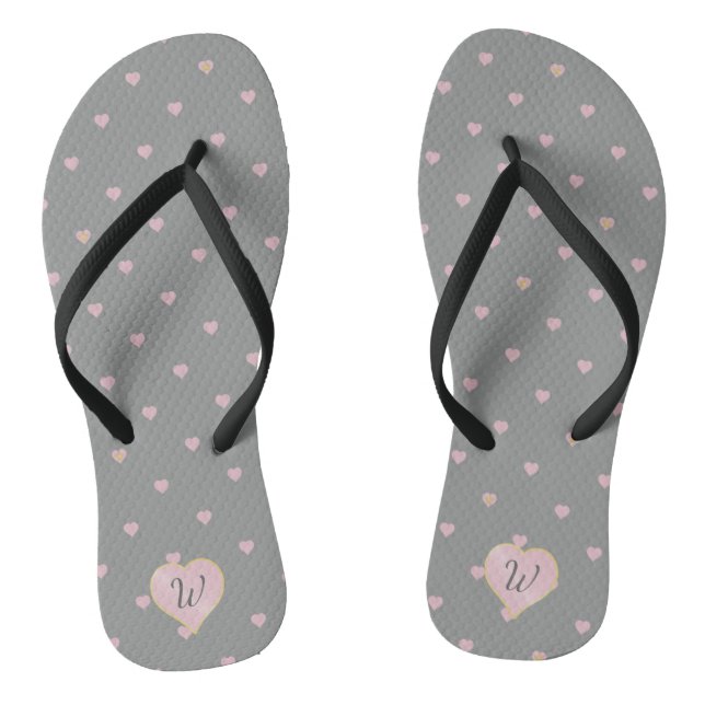 Stars Within Hearts on Grey Flip Flops (Footbed)