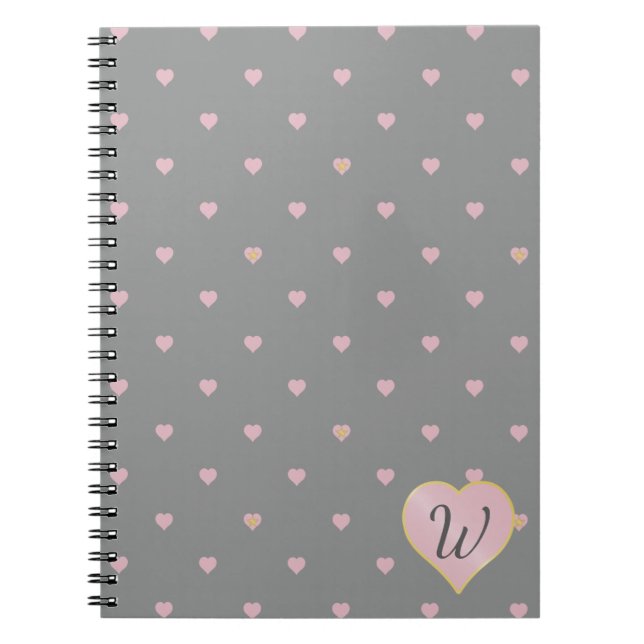 Stars Within Hearts on Grey Notebook (Front)