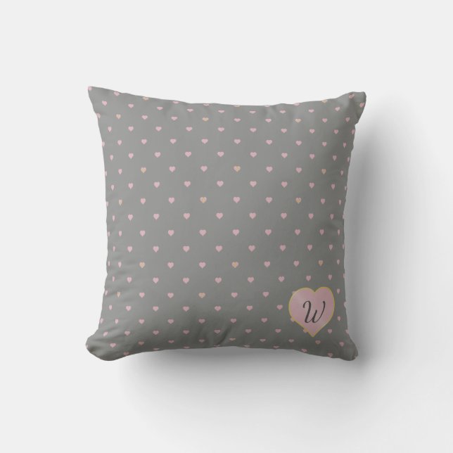 Stars Within Hearts on Grey Pillow (Front)