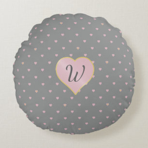 Stars Within Hearts on Grey Round Pillow