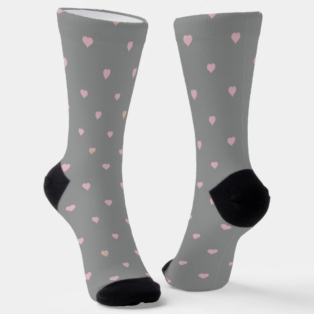 Stars Within Hearts on Grey Socks (Angled)