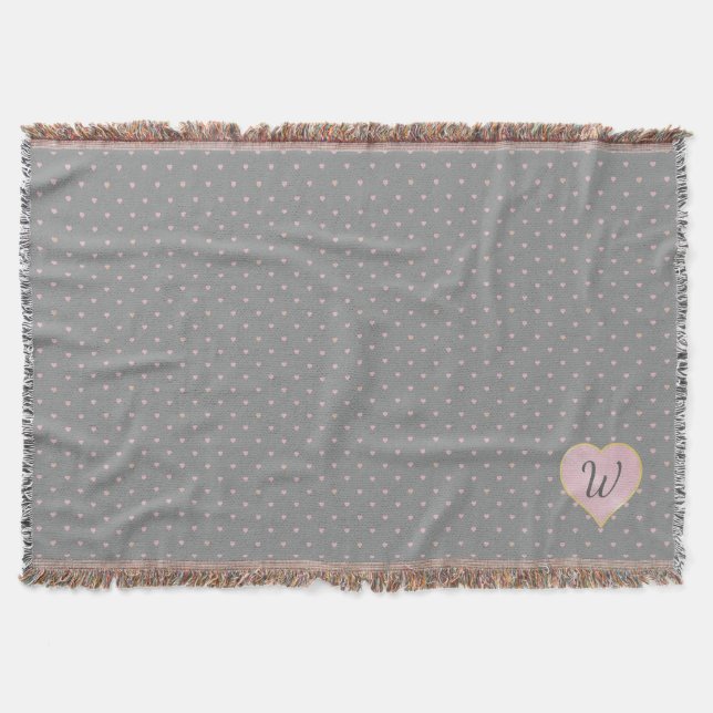 Stars Within Hearts on Grey Throw Blanket (Front)