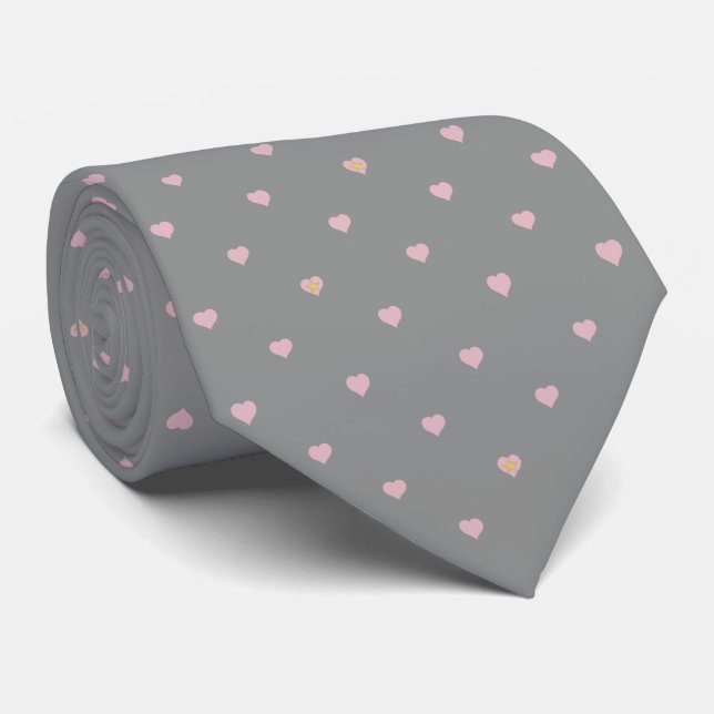Stars Within Hearts on Grey Tie (Rolled)