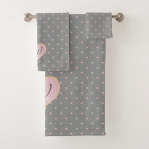 Stars Within Hearts on Grey Towel Set