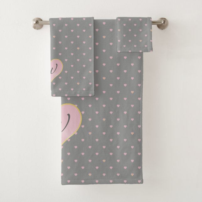 Stars Within Hearts on Grey Towel Set (Insitu)