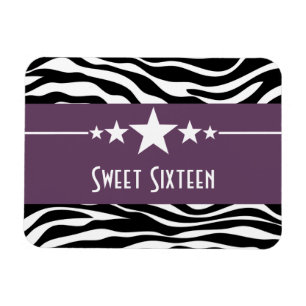 Stars Zebra Print Sweet 16 Magnet, Purple Magnet