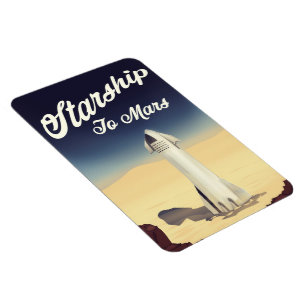 Starship to Mars vintage style space travel. Magnet