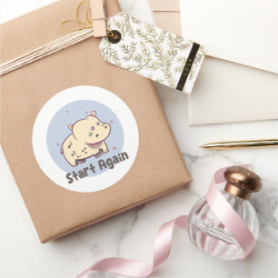 Start again Kawaii baby cute funny hippo smiling Classic Round Sticker