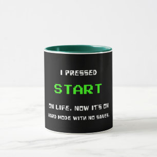 START Button Retro 8 Bit Pixel Art Gamer Gaming Mug