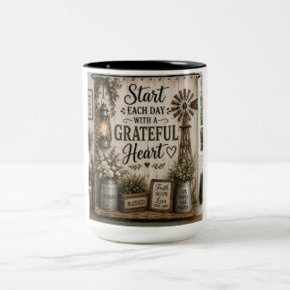 Start Each Day With a Grateful Heart Farmhouse Sho Two-Tone Coffee Mug