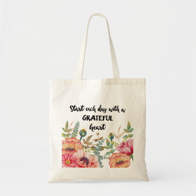 Start Each Day with a Grateful Heart Tote Bag (Front)