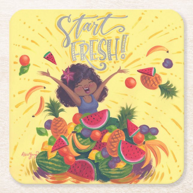 Start Fresh! Square Paper Coaster (Front)