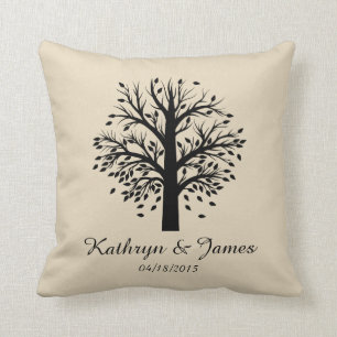 Start of New Family Tree, names/date; black/taupe Cushion