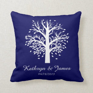 Start of New Family Tree, names/date; white/navy Cushion
