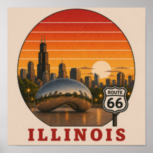 Start Route 66 Chicago Skyline Sunset Poster