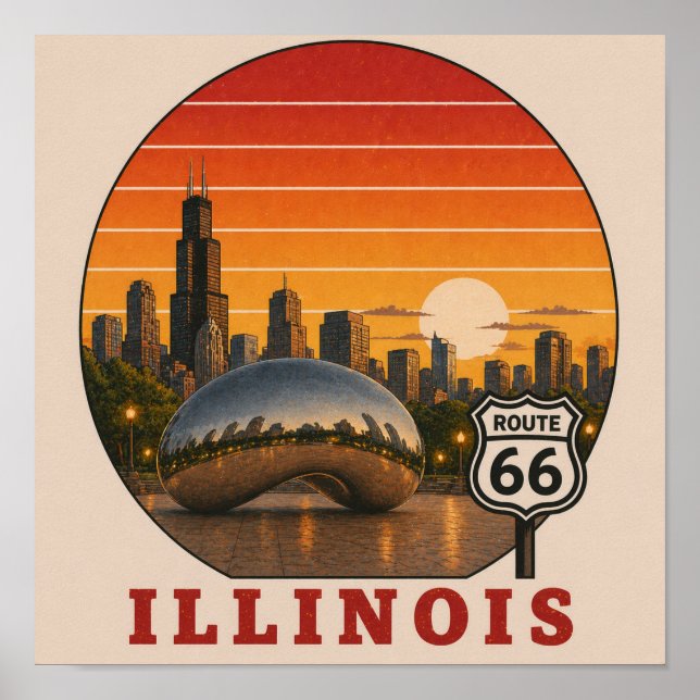 Start Route 66 Chicago Skyline Sunset Poster (Front)